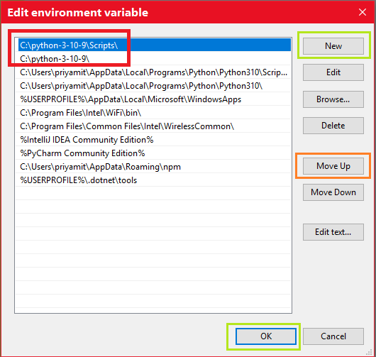setting Environment Variables step 5